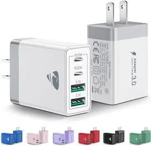 [2-Pack] USB C Wall Charger 40W Fast USB C Charger Block 4-Port PD Power Adapter + QC Wall Plug Multiport Type C Charging Block Cube Compatible with iPhone 16 15 14 13 12 11 Pro Max XR XS 8