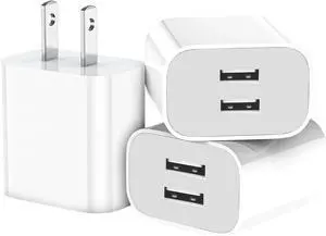 3 Pack USB Wall Charger Dual Port Plug Adapter for Wall Outlet Charging Block USB Power Adapter for iPhone 14/13/12/11 Pro/Pro Max XS/XR/X Galaxy Pixel Moto and Android Phones (White)