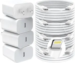 iPhone Charger Fast Charging 20W PD USB C Wall Charger 4 Pack with 6FT Fast Charging Cable - Fast Charger for iPhone 14/14 Pro Max/13/13 Pro/12/12 Pro/11/11 Pro/XS iPad iPhone Charger Fast Charging 20W PD USB C Wall Charger 4 Pack with 6FT Fast Charging Cable - Fast Charger for iPhone 14/14 Pro Max/13/13 Pro/12/12 Pro/11/11 Pro/XS iPad