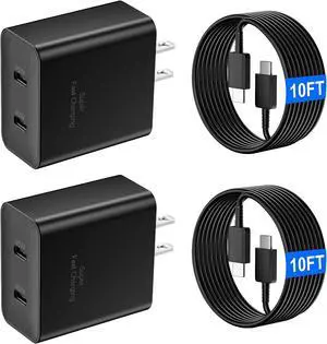 45W Super Fast USB C Charger for Samsung Galaxy S25 Ultra/S25+/S25/S24/S23 Ultra/S23+/S22+/S20/iPhone 17 16 15, 2-Port 45 Watt Type C Fast Charger Block with 10FT USB C Cable Cord for Android Phone