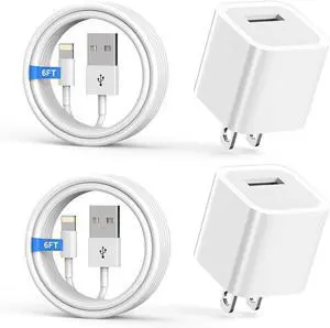 iPhone Charger [MFi Certified] 2Pack 6FT Lightning Cable Data Sync Charging Cords With 2Pack USB Wall Charger Travel Plug Adapter Compatible with iPhone 14/13/12/11/Mini/XS/Max/XR/X/8/7/SE
