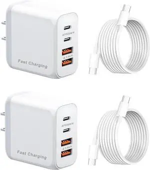 40W USB C Wall Charger 4-Port 40w PD Power Adapter + QC Wall Plug Multiport Type C Charging Block Cube A+C Charging Blocks USB-c Fast chargingCompatible with i Phone 16/15/14/13 (2 Pack with Cable)