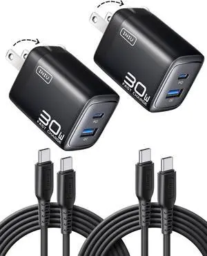 USB C Charger 30W 2-Pack PD Fast Charging [USB C + USB A] Compact Foldable Wall Charger GaN Tech Type C Power Adapter for iPhone 17 16 15 Pro Max  S25 S24 iPad Pro Air Kindle eReaders