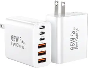 USB C Fast Charger Block iPhone Charger Fast Charging Blocks 65W Multi Port Charger 6-Ports PD & QC Charging Cube Brick Power Adapter Type C Wall Chargers for iPhone 17/16/15/14/13/12 Pro Max iPad