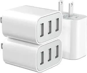 USB Chargers Block Wall Plug in USB Charging Blocks Fast Charging Multiport Wall Charger Power Adapter for Mobile Phone 16/15 / 14/13/12/11/10 Pro and More3 Pack  (White)