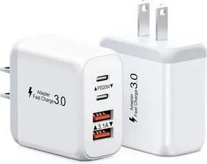 40W USB C Charger Block 2 Pack 4-Ports Type C Fast Charging Cubes PD USBC Wall Plug+QC 3.0 USB A Multiple USB C Charger for iPhone 16/15/14/13/12/11 Pro Max/XS  Galaxy iPad Tablet Pixel