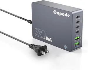 220W USB C Charger Block 6-Port GaN USB C Charging Station PD 100W PC Laptop Fast Charger Adapter Compatible with iPhone 17 Galaxy 25 MacBook ipad and More Devices(Gray)