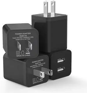 4-Pack Dual Port USB Wall Charger 12W 2.4A Fast Charger Block for iPhone 17/16/15/14/13/12/11/X/8 iPad AirPods Android Google Pixel Moto LG - Compact Cube Adapter (Black) 4-Pack Dual Port USB Wall Charger 12W 2.4A Fast Charger Block for iPhone 17/16/15/14/13/12/11/X/8 iPad AirPods Android Google Pixel Moto LG - Compact Cube Adapter (Black)