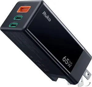 PD65W USB C Charger 3-Port GaN Fast Charger Block Compact Foldable Wall Charger for iPhone 17/16 MacBook Pro/Air Galaxy S24 Pixel Drone Switch and More Black