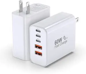 USB C Block 60W 5 Ports Wall Plug Fast Charging Block PD+QC Multiport Power Adapter USB C Charger Type C for iPhone 17 17 Air 17 Pro 17 Pro Max 16 15 14 13 12 11 X Galaxy S25 S24 Tablet