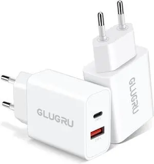 European Travel Plug Adapter 2-Pack 20W Dual Port USB C Wall Charger Type C Fast Charging Block International Power Adapter US to Europe for iPhone 17 16 15 14 13 12 11 Pro Max iPad Galaxy