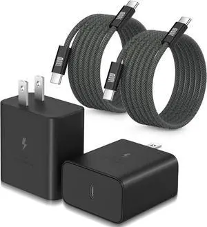45W USB C Charger for Galaxy S25 Ultra Super Fast Charging Block with 6ft USB C to C Cable Compatible with Galaxy S24 FE S23 S22 S21 Note Tab S10 iPhone 16 Pro Max -2Pack Black