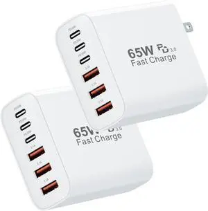 USB C Fast Wall Charger Block, 2-Pack 65W 6-Port USBC Wall Charger iPhone Charger Fast Charging PD Power Adapter+QC Wall Plug Multiport Type C Brick Chargers for iPhone 17 16 15 14 13Pro Max,Samsung USB C Fast Wall Charger Block, 2-Pack 65W 6-Port USBC Wall Charger iPhone Charger Fast Charging PD Power Adapter+QC Wall Plug Multiport Type C Brick Chargers for iPhone 17 16 15 14 13Pro Max,Samsung