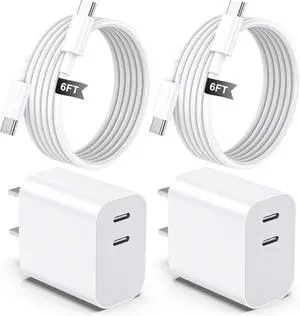 2Pack for iPhone 17 Charger Block for  Fast Charging Wall Cube 6FT 60W USB C Cable Dual Port Power Delivery Adapter USB C Brick for iPhone 17/Air/16/E/15 Plus Pro Max for iPad Pro/Air/Mini