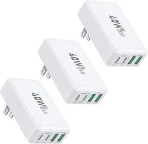 Flat USB C Wall Charger 3-Pack 40W 4-Port PD3.0&QC3.0 Fast Charging Blocks Slim USB A+USB C Charger Multiport Power Adapter Foldable Plug for iPhone 17 16 15 14 13 12 Pro iPad AirPods iwatch Flat USB C Wall Charger 3-Pack 40W 4-Port PD3.0&QC3.0 Fast Charging Blocks Slim USB A+USB C Charger Multiport Power Adapter Foldable Plug for iPhone 17 16 15 14 13 12 Pro iPad AirPods iwatch