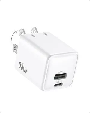 USB C Wall Charger Block 33W Dual Port GaN PD3.0 Power Adapter Fast Type C Charging Block Foldable Plug Compatible with iPhone 17/Pro/Pro Max/17 Air/16/16 Plus/15/14/13/12 Galaxy iPad Airpods