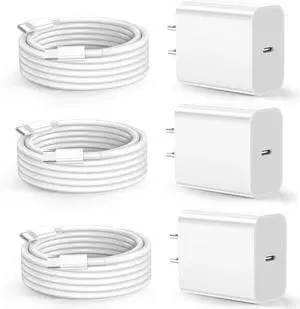 iPhone 17 16 Charger Fast Charging 3Pack 20W USB C Fast Charger Block with 3Pack 6ft Long USB C Charging Cable Cord for iPhone 17/Air/16e/16 Pro Max/16 Plus iPhone 15 Pro/15 Plus  iPad