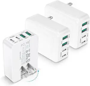 3-Pack USB C Charger Block Flat USB C Charger 40W 4-Port PD3.0 Slim Fast Charging Block with Foldable Plug Type C Power Adapter Brick for iPhone 16/15/14/11/12/13 Pro/Max iPad  Galaxy