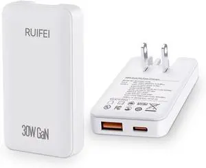 30W Flat USB C Charger BlockDual-Port Power Adapterwith GaN Tech Ultra Thin & Foldable Plug Design Convenient for Travel Fast Charging for Galaxy S25 Ultra/S24 iphone 17/16 Pro/15/14 and more White