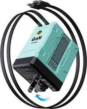 W&O 45W GaN Charger Fast Charging Retractable Phone Charger Wall Plug with Lightening and Type-C Cables for iPhone16/15/14/13/12/11 Series Galaxy S25 24 Android and More (Blue)