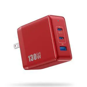 130W USB C Charger Block 3-Port GaN Fast Charger Compact Foldable Type C Fast Charging Wall Charger PD QC 65W USB C Laptop Charger for MacBook Pro/Air iPad Pro iPhone16/15 Galaxy Series etc(Red) 130W USB C Charger Block 3-Port GaN Fast Charger Compact Foldable Type C Fast Charging Wall Charger PD QC 65W USB C Laptop Charger for MacBook Pro/Air iPad Pro iPhone16/15 Galaxy Series etc(Red)