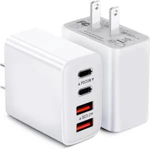 [2-Pack ] USB C Wall Charger 40W Fast USB C Charger Block 4-Port PD Power Adapter + QC Wall Plug Multiport Type C Charging Block Cube Compatible with iPhone16/15/14/13 Pro XS/XR iPad