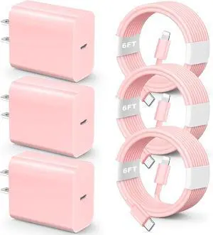 for iPhone Charger Fast Charging MFi Certified 3 Pack 20W PD USB C Wall Charger Adapter with 6FT USB C to ightning Fast Charging Cable Compatible with iPhone 14/13/12/11/Pro/Pro Max/Xs/Xr/X Pink for iPhone Charger Fast Charging MFi Certified 3 Pack 20W PD USB C Wall Charger Adapter with 6FT USB C to ightning Fast Charging Cable Compatible with iPhone 14/13/12/11/Pro/Pro Max/Xs/Xr/X Pink