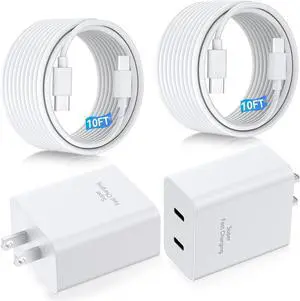 45W Samsung Charger Fast Charging,2Pack Dual Port Super Fast USB C Charger Block,Quick Type C Chargers Adapter 10FT Long USB C Cable for Samsung Galaxy S25 Ultra/S25+/S25/S24/S23/S22/S21/S20/Note20/10