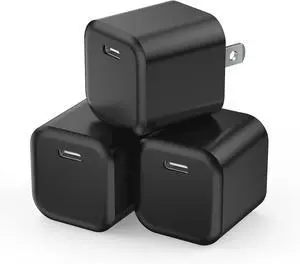 USB C Wall Charger USB Type C Port Fast Charging Block Power Adapter Plug Cube Compatible with iPhone 17 16 15 Pro Max 14 13 12 11 SE XR XS X 8 7 Plus Pad Galaxy Pixel- Black 3Pack