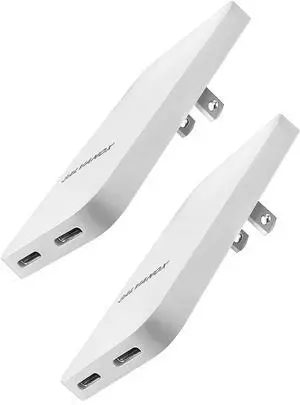 Galvanox Flat USB-C Wall Chargers (2 Pack) Ultra Thin Type-C Dual Port Outlet Plug (20W Fast-Charging) Compatible with All iPhone and  Galaxy Phone Models Folding Prongs (2 Count)