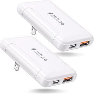 Slim Flat USB C Wall Charger 2 Pack 30W USB A & USB C Charger Block Quick Fast Charge 3.0 Charging Block Brick with Foldable Plug Adapter for iPhone 17 16 15 14 13 12 Pro Max Pad Air(White)
