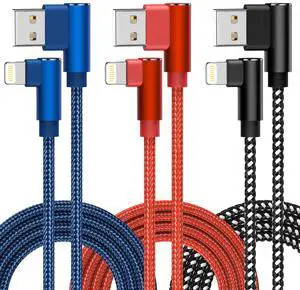 iPhone Charger 10ft 3 Pack  MFi Certified Lightning Cable 90 Degree Fast Charging Cord Nylon Braided USB Charging Cable Compatible with iPhone 14 13 12 11 Pro Max XR XS X 8 7 6 Plus SE