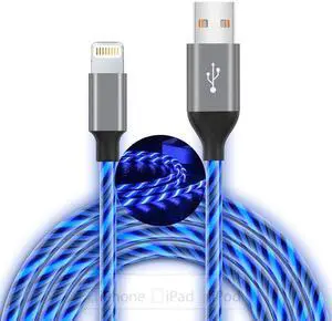 LED iPhone Charger Cord Light Up Lightning Cable | MFi Certified  Charger | Cool USB Fast Charging for iPhone 12 11 Pro Max XR X SE 8 Plus iPad iPod and More (Blue 6ft)