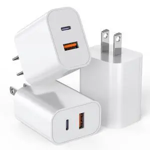 USB C Charger Block 3Pack 20W Dual Port USB C Wall Charger Plug Fast Charging Adapter USB A Quick Charging Brick Plug for iPhone Air/17 Pro Max/16E/16 ProMax/16Plus/15/14/13/12/11/XS iPad Pro AirPods