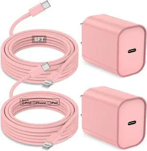 Hccob iPhone 14 13 12 Charger Fast Charging [MFi Certified] Long USB C to Lightning Cable 20W USB C Fast Charger Block for iPhone14 Pro Max/13/12Pro Max/11/11Pro Max/XS/XR/X/8Plus iPad(Pink-6FT)