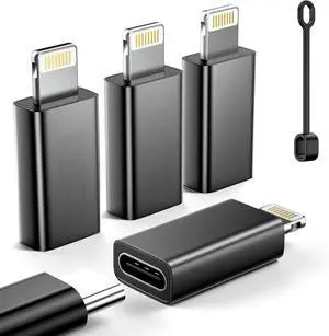 MFi Certified 27W USB C to Lightning Adapter (4 Pack) - Fast Charging Data Sync Lightning to USB Type C Cable Adapter for iPhone14/13/12 Series iPad AirPods with Anti-Lost Loop Not for Audio/OTG