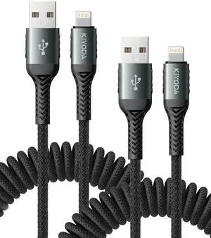 USB to Lightning Cable for Car 3FT+6FT Coiled iPhone Charger Cable Braided USBA to Lightning Cable [ MFi Certified] Fast Charging Cord Compatible with iPhone 14/Pro Max/13 12 11 8 iPad AirPods