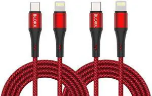 3ft USB C to Lightning Cable 2-Pack - Red Nylon iPhone Charger - Fast Charging Cord Compatible with iPhone iPad and AirPods