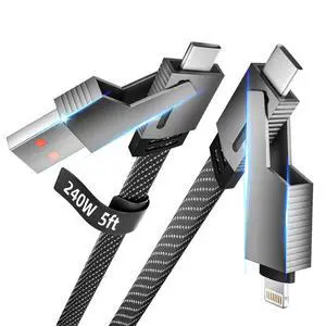 4 in 1 Charging Cable Fast Charging 240W USB C Cable 4-in-1 USB Multi Charging Cable with E-Mark Chip Multiple iPhone Charger Cord for iPhone 17/16/15/14 Series/Tablets/ Galaxy & More(5FT)