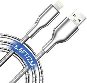 6.6FT Chew Proof iPhone Charging Cable - MFi Certified Metal Lightning Cable Metal Cat & Dog Chew-Proof iPhone Charging Cord with 3A Fast Charging Data Sync Carplay for iPhone 14 13 12 11 X 8 7 6 5