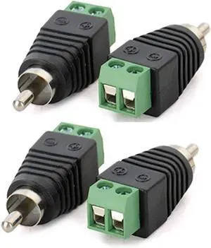 Phono RCA Male Plug to AV Screw Terminal Audio Video Connector Speaker Wire to RCA Adapter 4-Pack