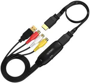 Female 3-RCA to HDMI Converter with HDMI Cable Composite AV to HDMI Adapter 1080P Audio Video Converter for PS3 Xbox DVD VCR USB Powered Plug and Play