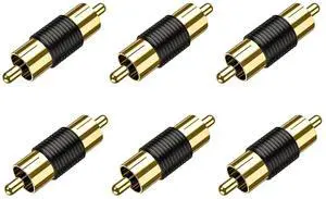 RCA Adapter Connector RCA Splitter Male to Male Coupler Gold-Plated(6-Pack) - Premium Audio Video Extender Adapter for Amplifiers Speakers TVs Gaming Consoles & Home Theater Systems plug to plug