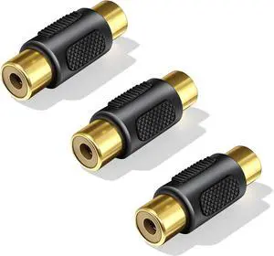 3-Pack Gold Plated RCA Female to Female Coupler Audio Video Connector for Phono Speaker RCA Cables & Amplifiers