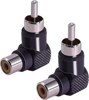 2pcs RCA Male to Female Right Angle Coupler RCA 90degree Elbow Adapter for Extension AV/TV Audio Video Cable S/PDIF Subwoofer Phono Composite Component Black