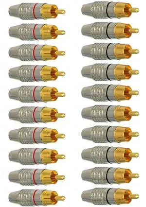 20Pack RCA Male Plug Solder Gold Audio Video Adapter Connector for Speaker Wire Wall Plate Home Theater Audio Video Receiver Amplifiers and Sound Systems