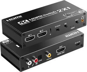 HDMI Switch eARC Audio Extractor 4K@60hz HDMI Audio Splitter with Remote Support 7.1 Channel Audio/Optical Toslink SPDIF/Coaxial Converter HDR