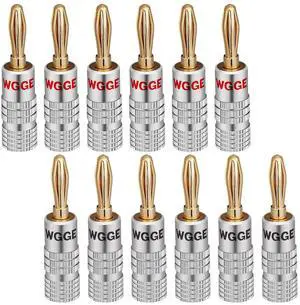 WG-009 Banana Plugs Audio Jack Connector 24k Gold Dual Screw Lock Speaker Connector for Speaker Wire Wall Plate Home Theater Audio/Video Receiver and Sound Systems (6 Pairs / 12 pcs)