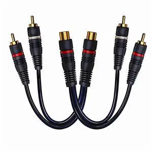RCA Splitter 1 Female to 2 Male 2 Pack Y Splitter RCA Audio Video Cable Splitter Adapter Extension Cord 0.2M/0.65ft for Subwoofer Speaker