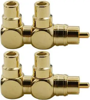 2PCS RCA Splitter Adapter Male to Two Female Right Angle Plug Audio Video Connector Copper Gold Plated AV Splitter
